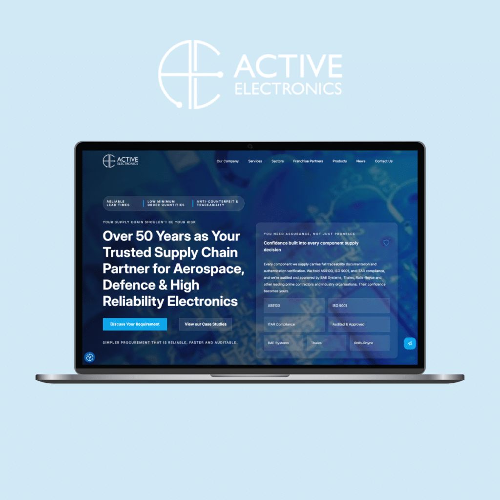 Active Engineering New Website design on a laptop screen